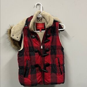 Saks Fifth Avenue Red and Black Plaid Vest
